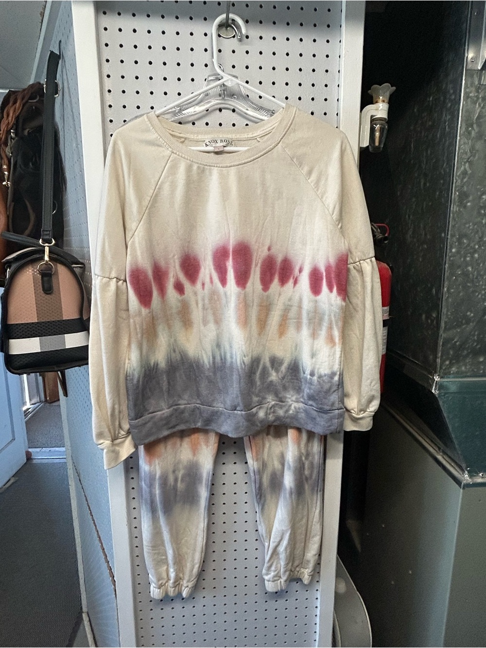 Cozy Tie-Dye Lounge Set - Cream with Pink, Rust & Gray top is LG bottoms Med.